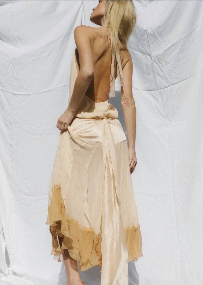 CHLOE VINTAGE S/S 2005 RUNWAY SILK HALTER DRESS SIZE fr 38