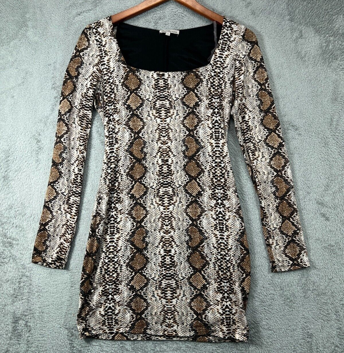Womens Dresses Small Mini Brown Snake Skin Knit Long Sleeve Charlotte Russe