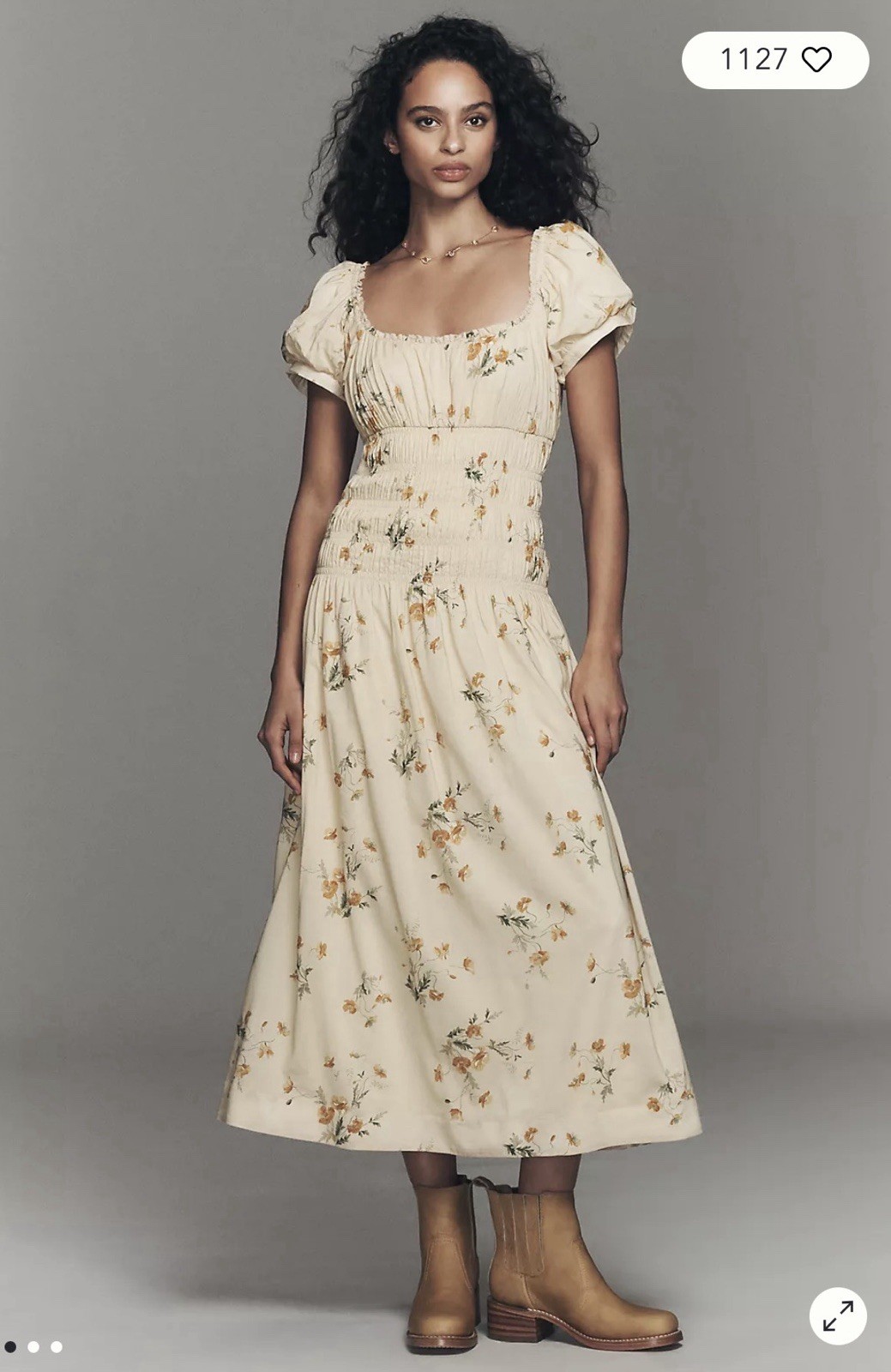 Reformation Ivory Yellow Cottage Core Floral Puff Sleeve Midi Dress Whimsical M