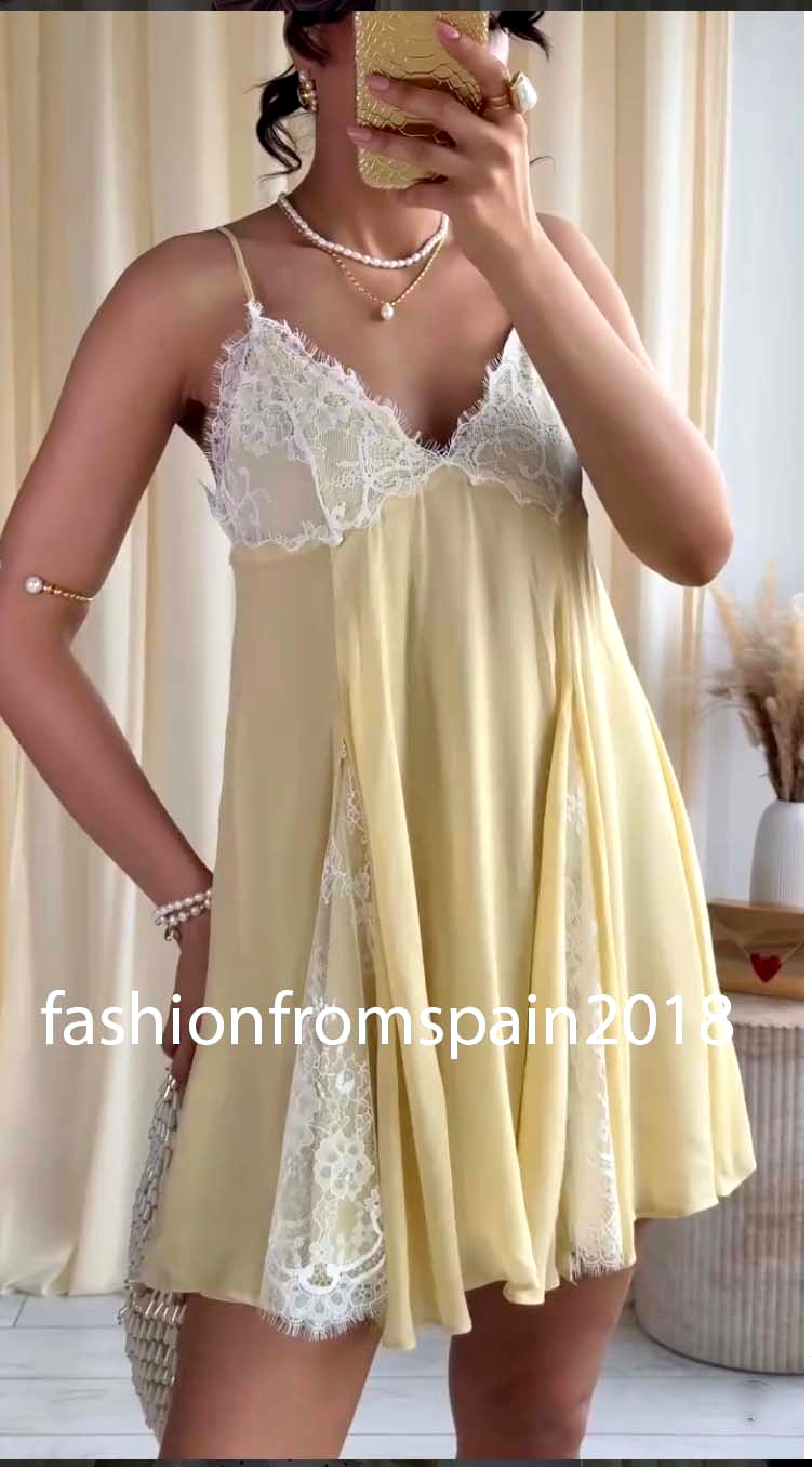 ZARA NEW WOMAN SHORT COMBINATION LACE DRESS LIGHT YELLOW XS-XXL 4772/321/306