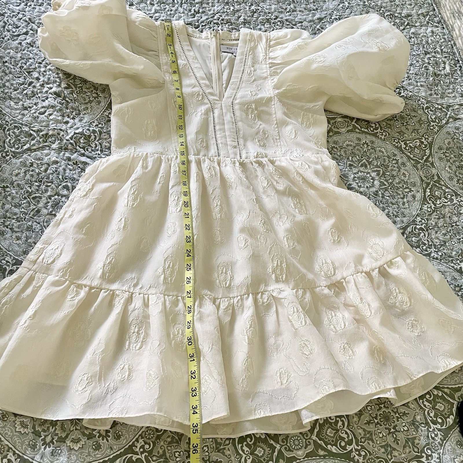 Hunter Bell Gaille Dress Jacquard Flowers Ivory Bridal Preppy Peasant Luxury L