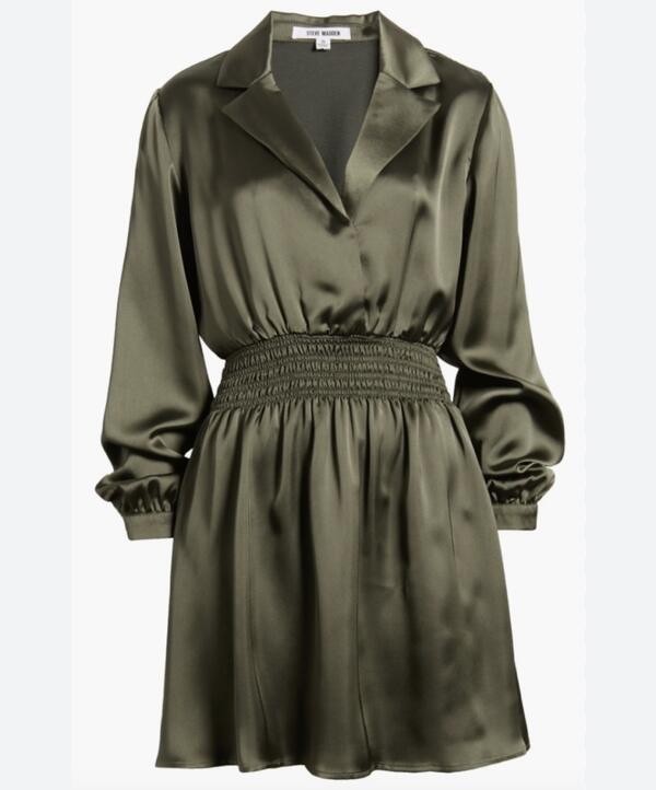 NWT STEVE MADDEN OLIVE GREEN VALERIE SATIN MINI DRESS SIZE LARGE $89