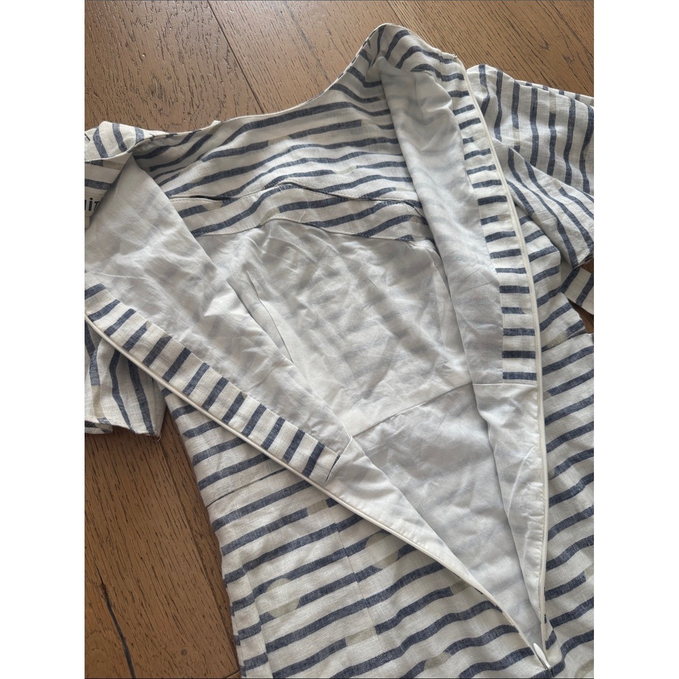 WHIT striped linen shift dress features flutter sleeves and a side tie accents
