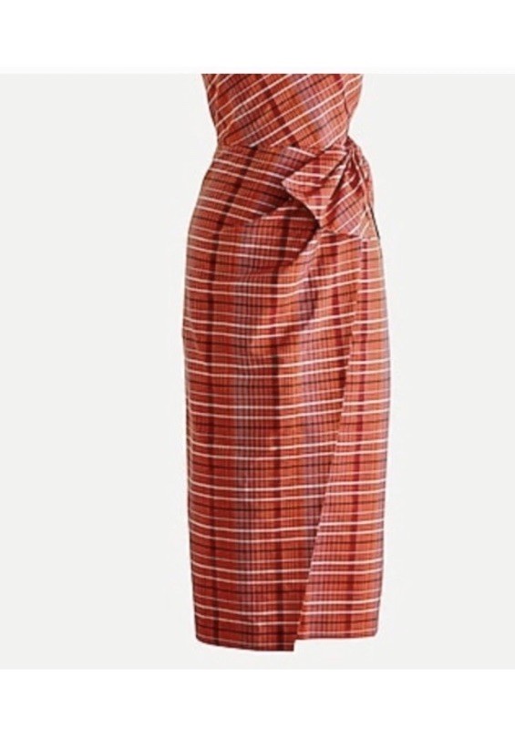 NWT J. Crew Rust Plaid One Shoulder Silk Blend Bow Detail Dress Sz 10 Easter