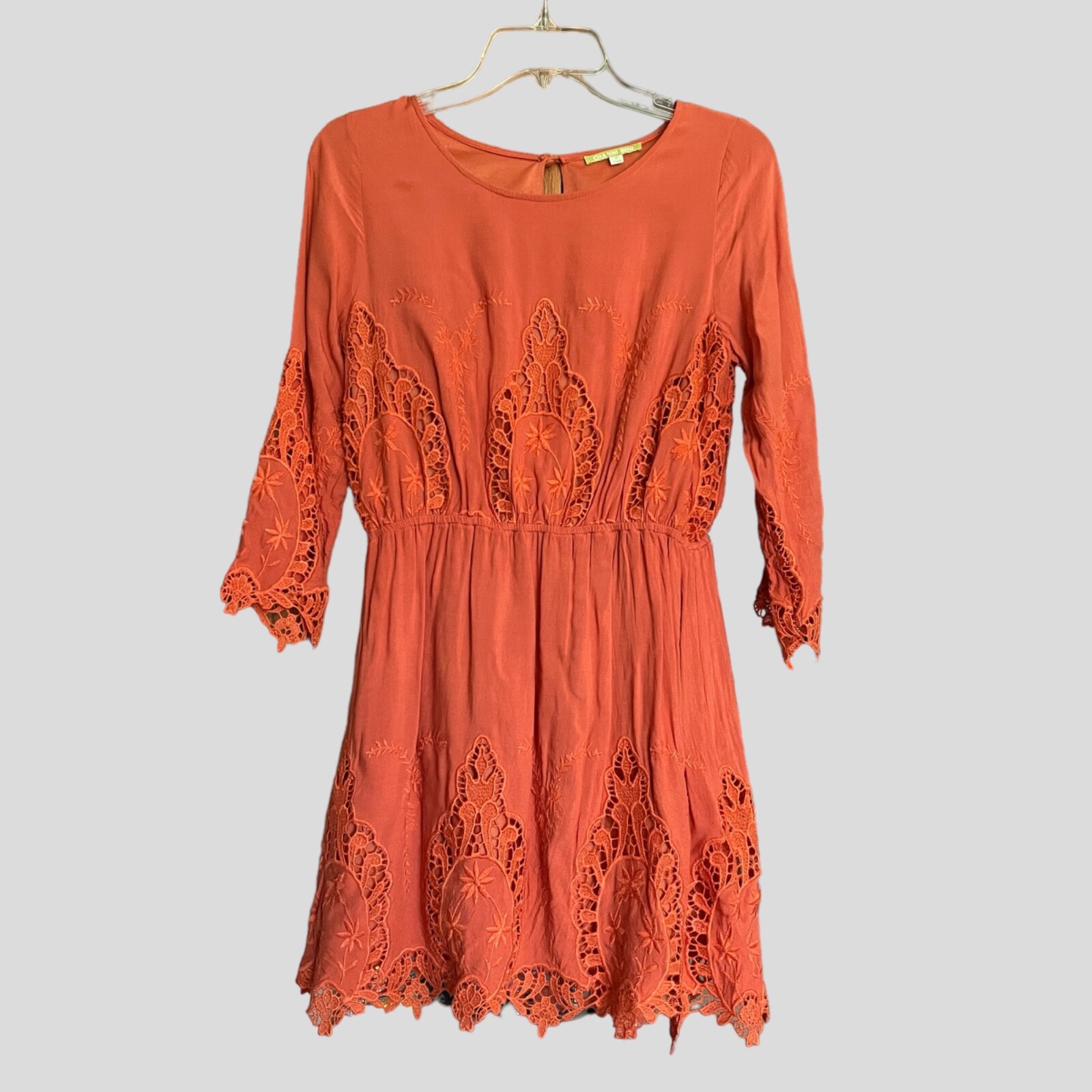 Gianni Bini Dress Women’s Small Orange Floral Cut Out Embroidery Elastic Waist