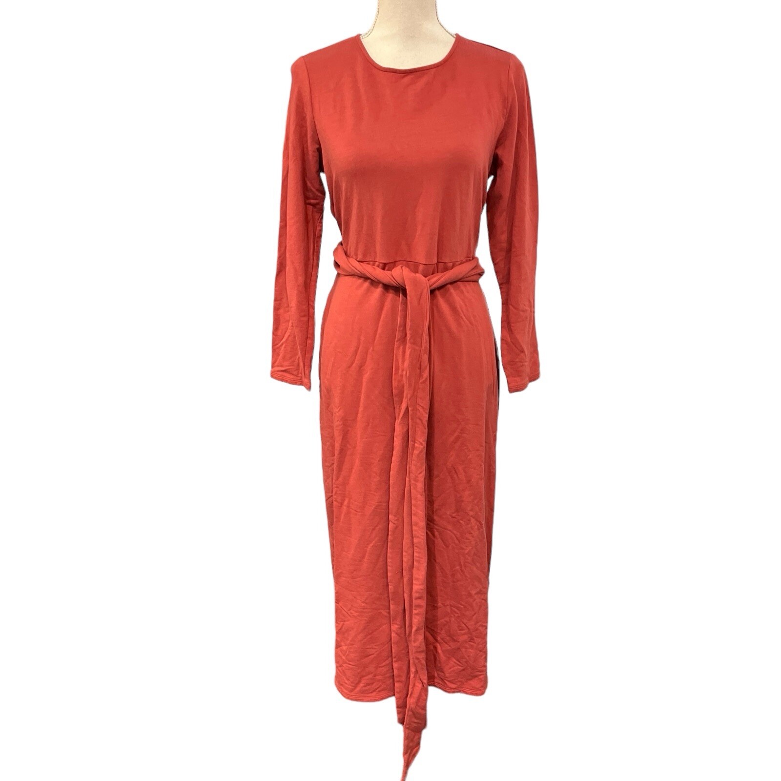 Pure Jill Dress Rust Maxi Modal Pima Cotton Blend Tie Waist Size MP Minimalist