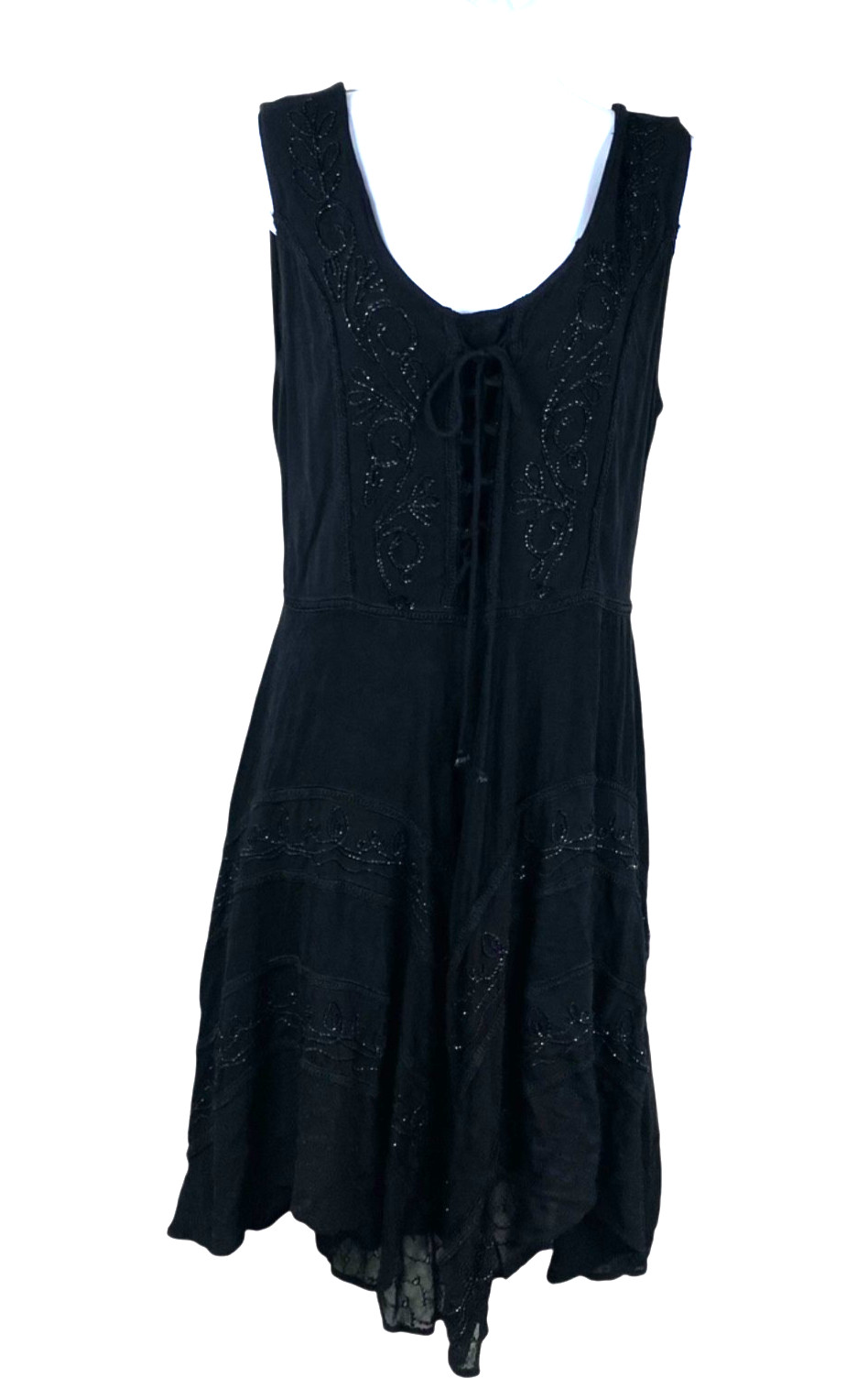 Sakkas Sundara Dress Corset Asymmetrical Embroidered Black Sz S/M Whimsigoth