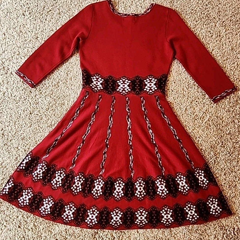 Neiman Marcus Dress Size M Fit And Flare Fair Isle Holiday Party Cocktail
