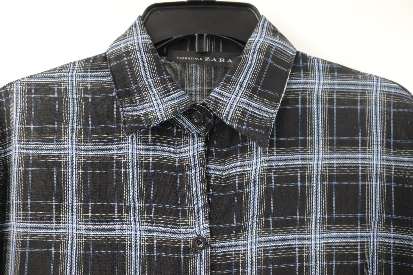 Zara Womens M/L Button front shirt dress plaid check blue collared pockets