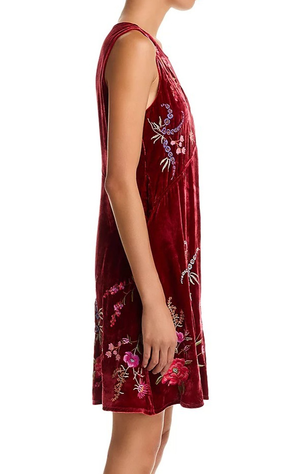 Johnny Was Velvet Chevron Embroidered Tank Dress⭐ Cranberry L $375