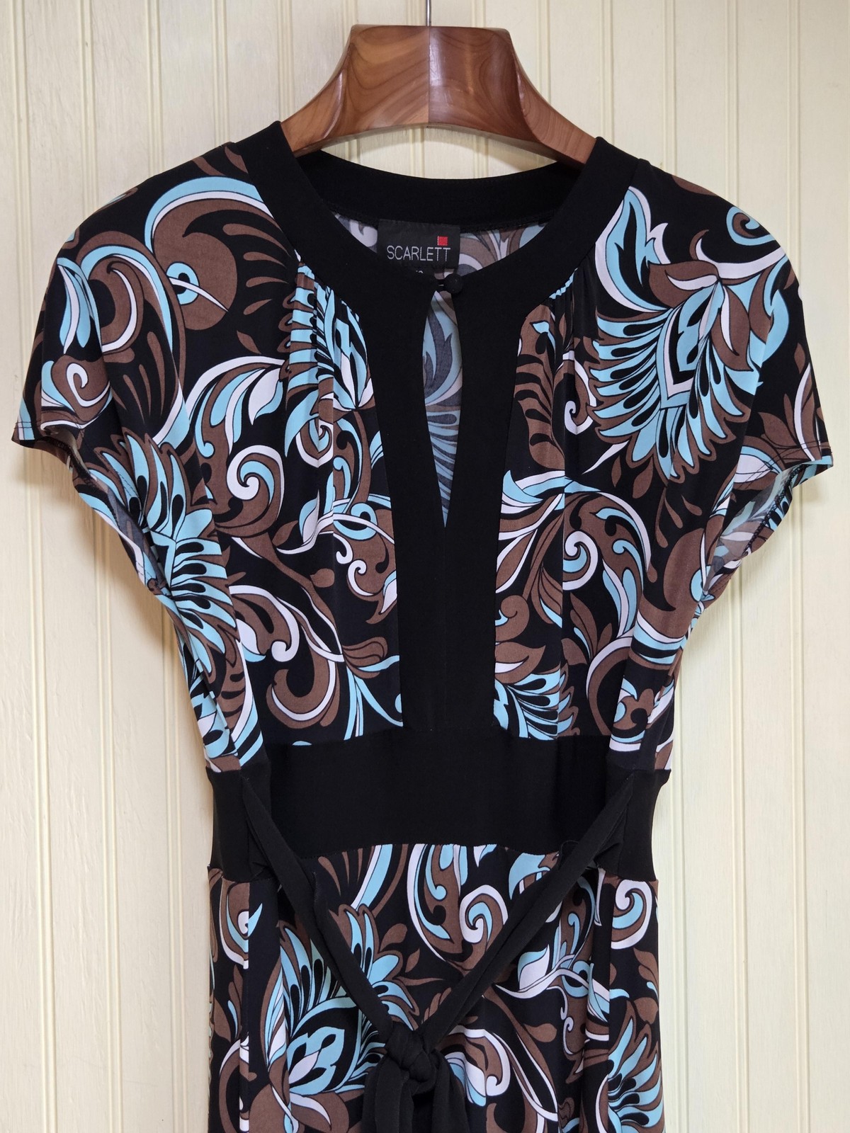 Scarlett Dress Womens 12 Black Blue Brown Paisley Print Tie Waist A Line Midi