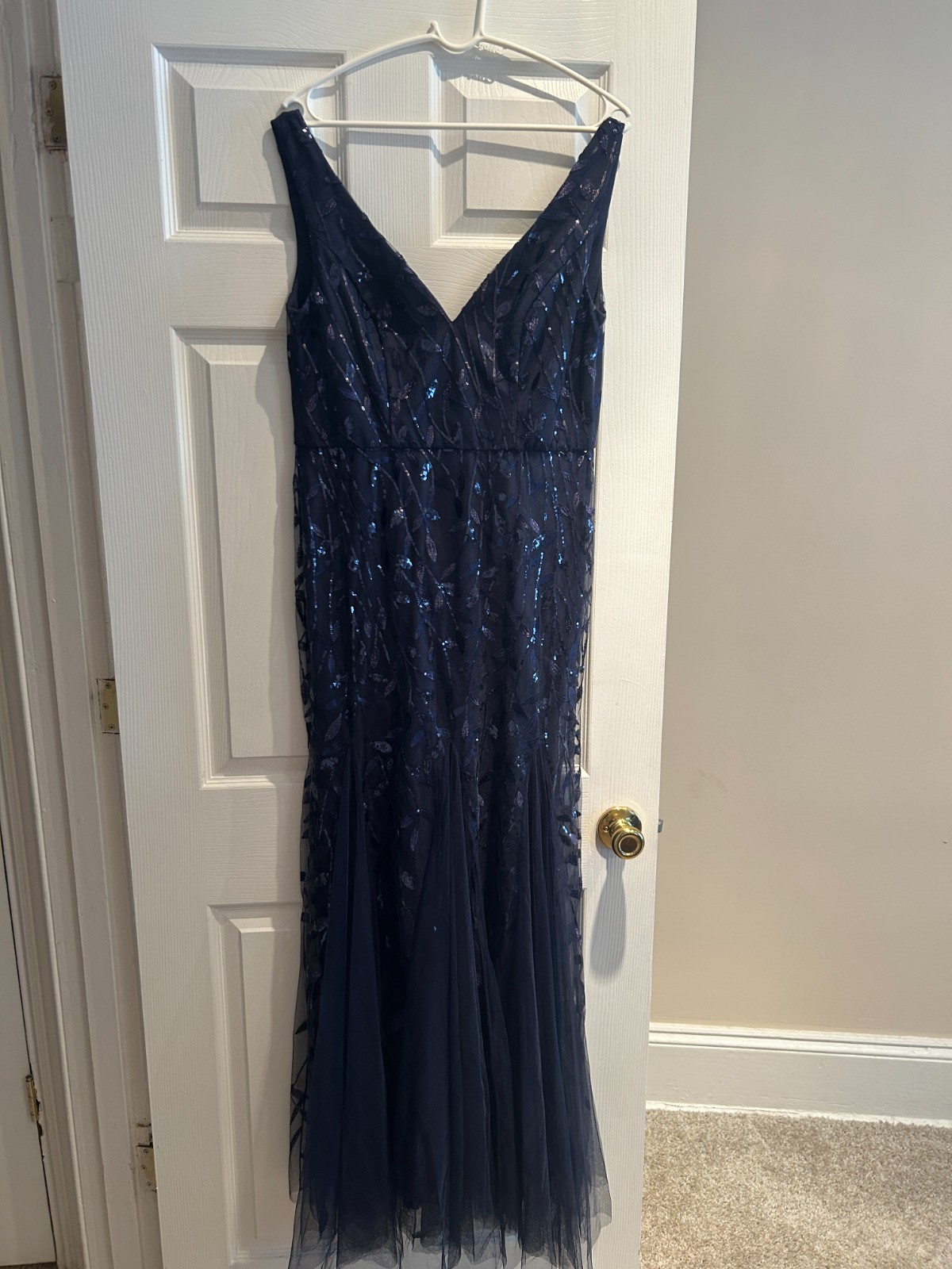NWT New EVER PRETTY Navy Blue Sequin Tulle V-Neck Mermaid Long Evening Dress