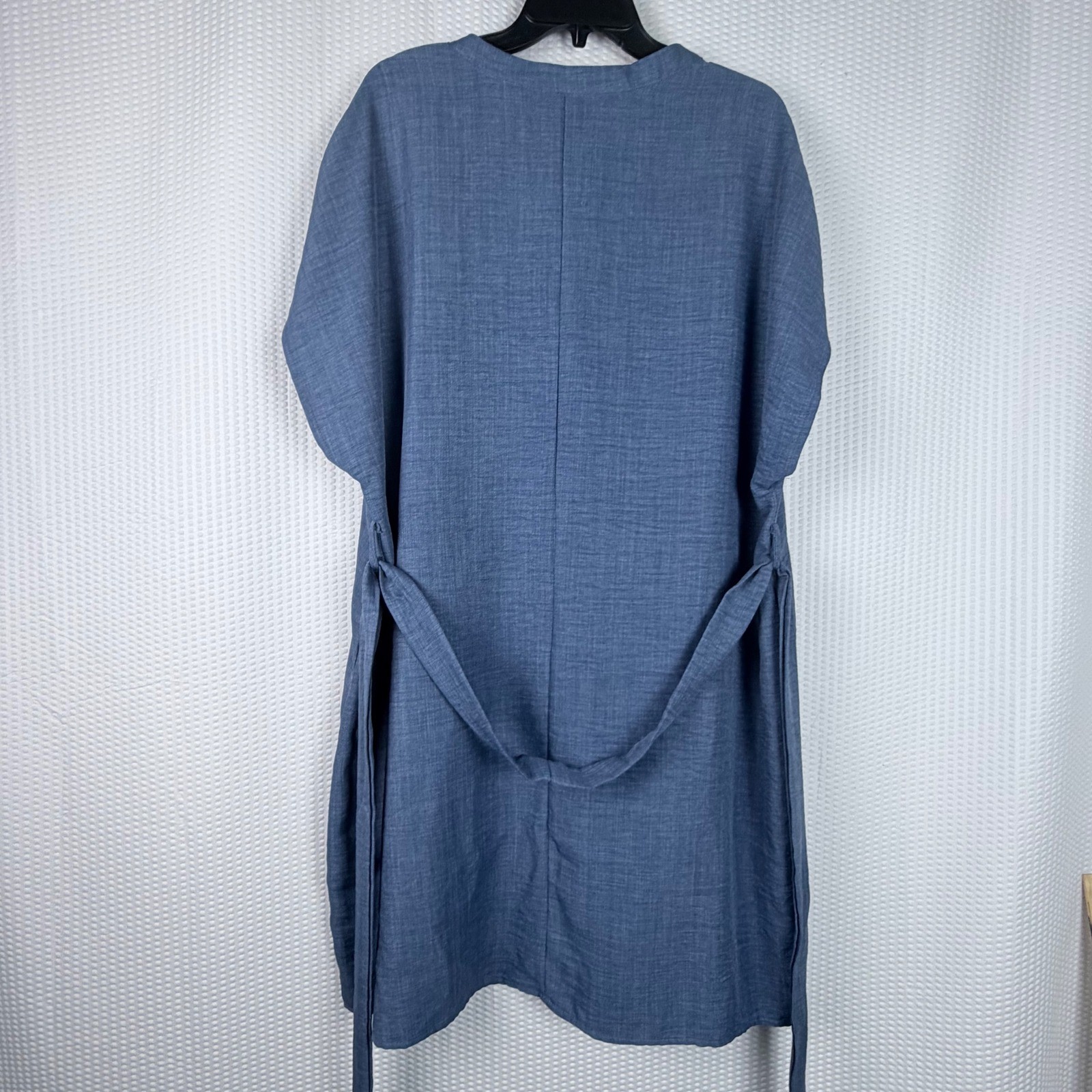 Women’s Denim Blue Split V-Neck Cap Sleeve Back Tie Tunic Dress 2XL Plus Size