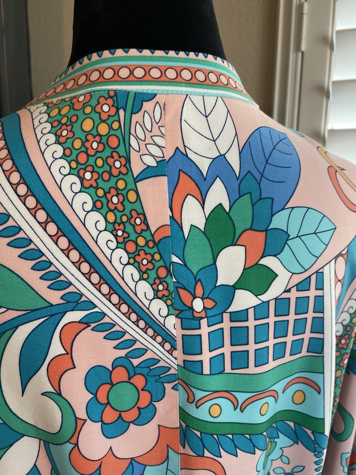 ADRIANNA PAPELL Long Sleeve Retro Print Dress Short Tie Waist Flowy Flouncy 14
