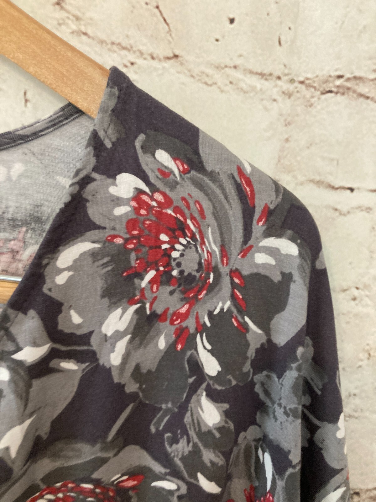 Garnet Hill Dress Womens Small Gray Floral A Line Midi Stretch Kimono Sleeve