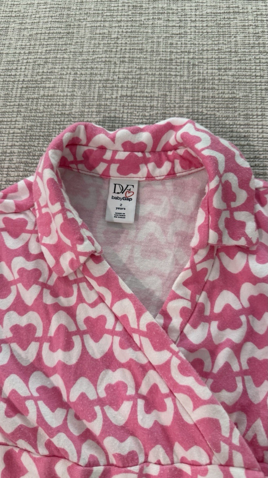 babyGap x DVF Pink/White Heart Print Wrap Dress Tie Waist Short Sleeve Cotton 2Y