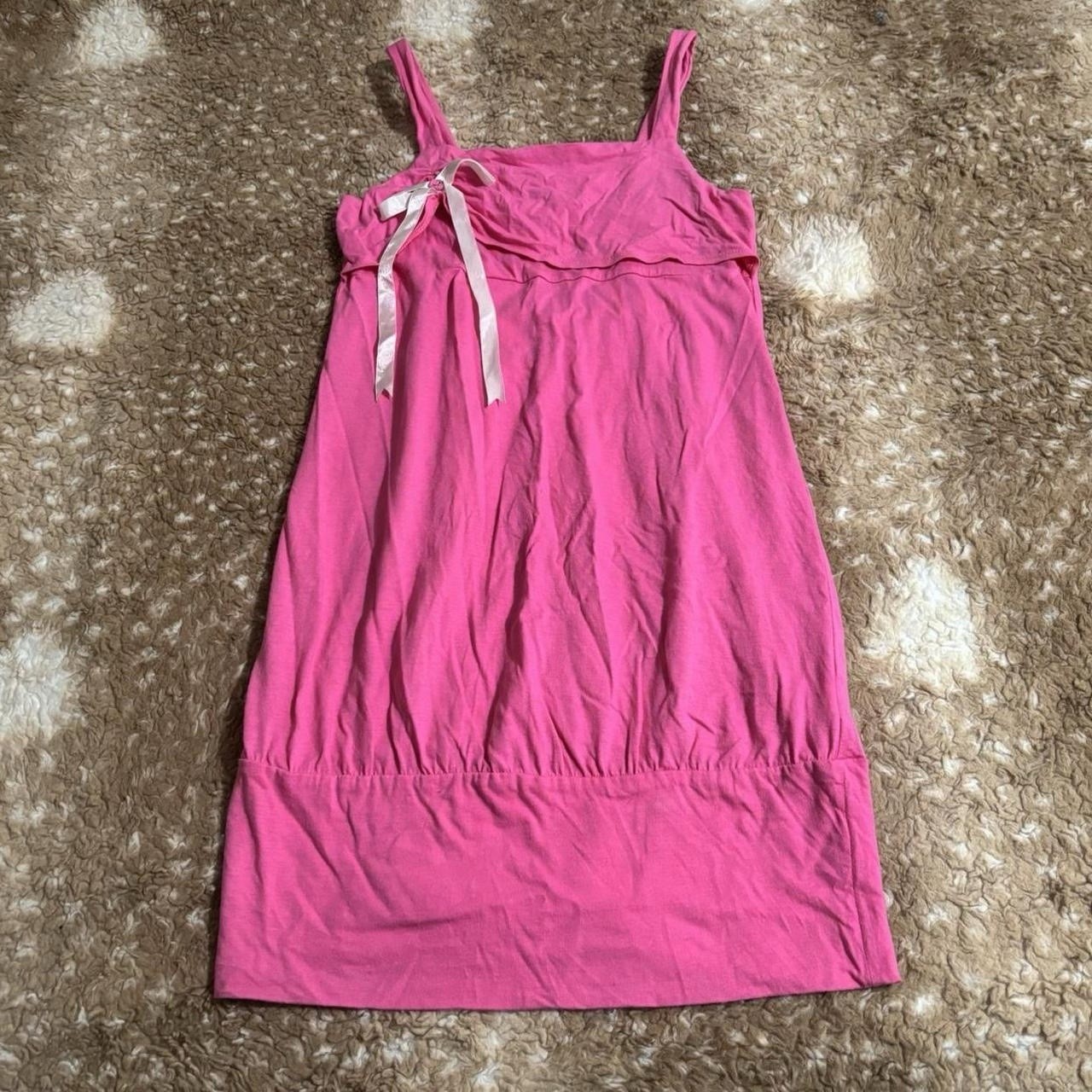 Vintage Y2K Pink Mini Dress With Bow + Button Detailing