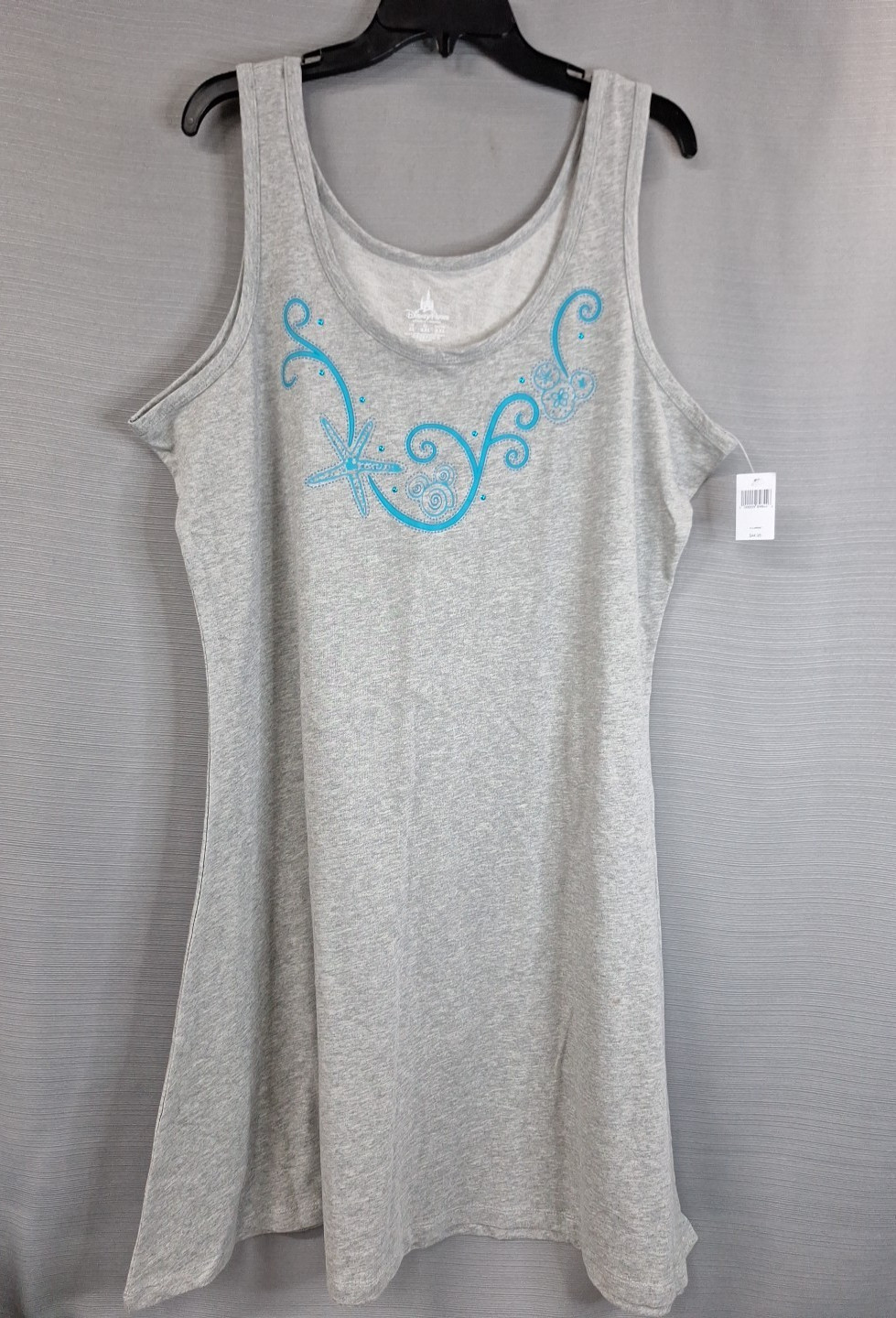 Disney Parks XL Sundress Beach Coverup Gray w Blue Details 100% Cotton NEW NWT