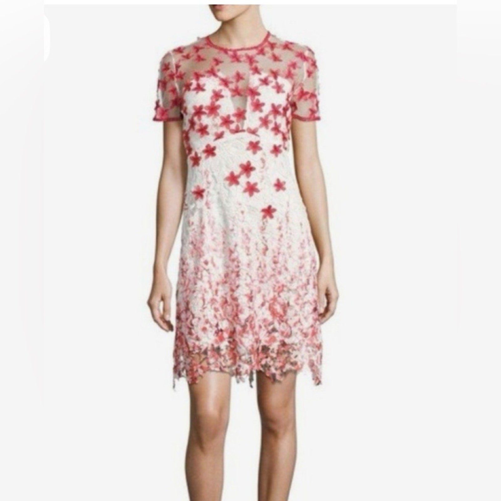 Elie Tahari Floral Embroidered Red and White Dress NWT