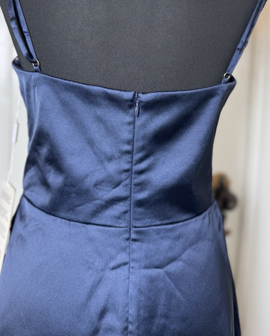 Stacees Dark Navy Satin Cocktail Dress 4 Cowl Neck Party Special Occasion NWT