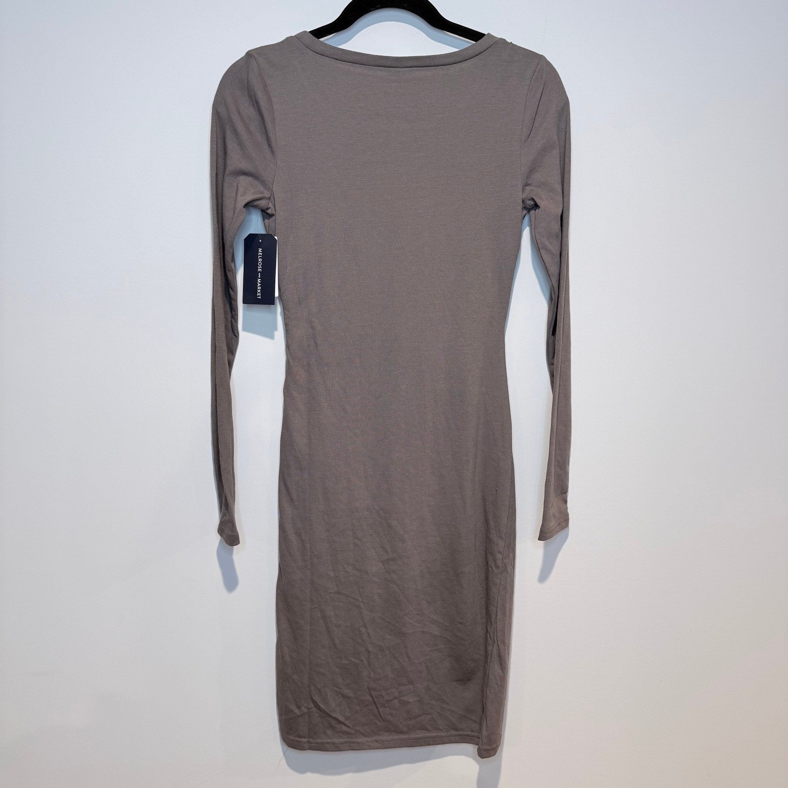 MELROSE & MARKET Brown Ruched Side Long Sleeve Mini Dress Size S NEW
