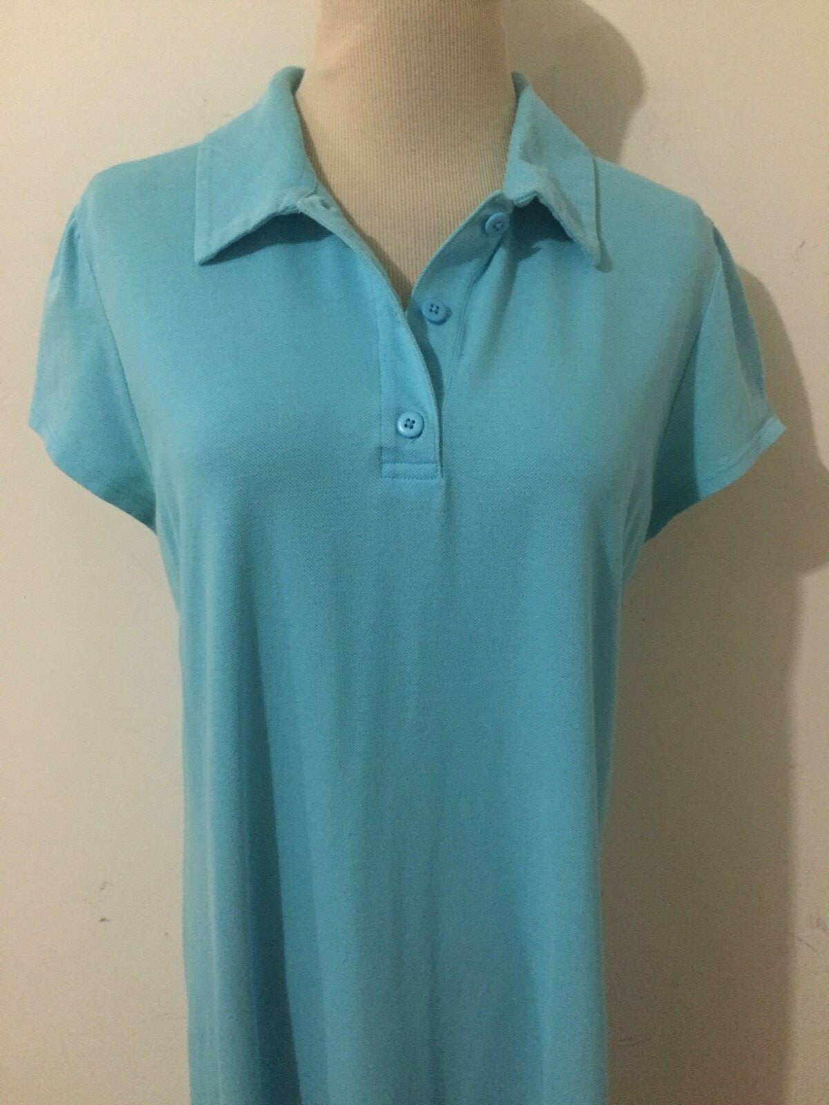 Hanna Andersson 1/4-Button Piqué Polo Shirt Dress Aqua Blue Woman’s Size M