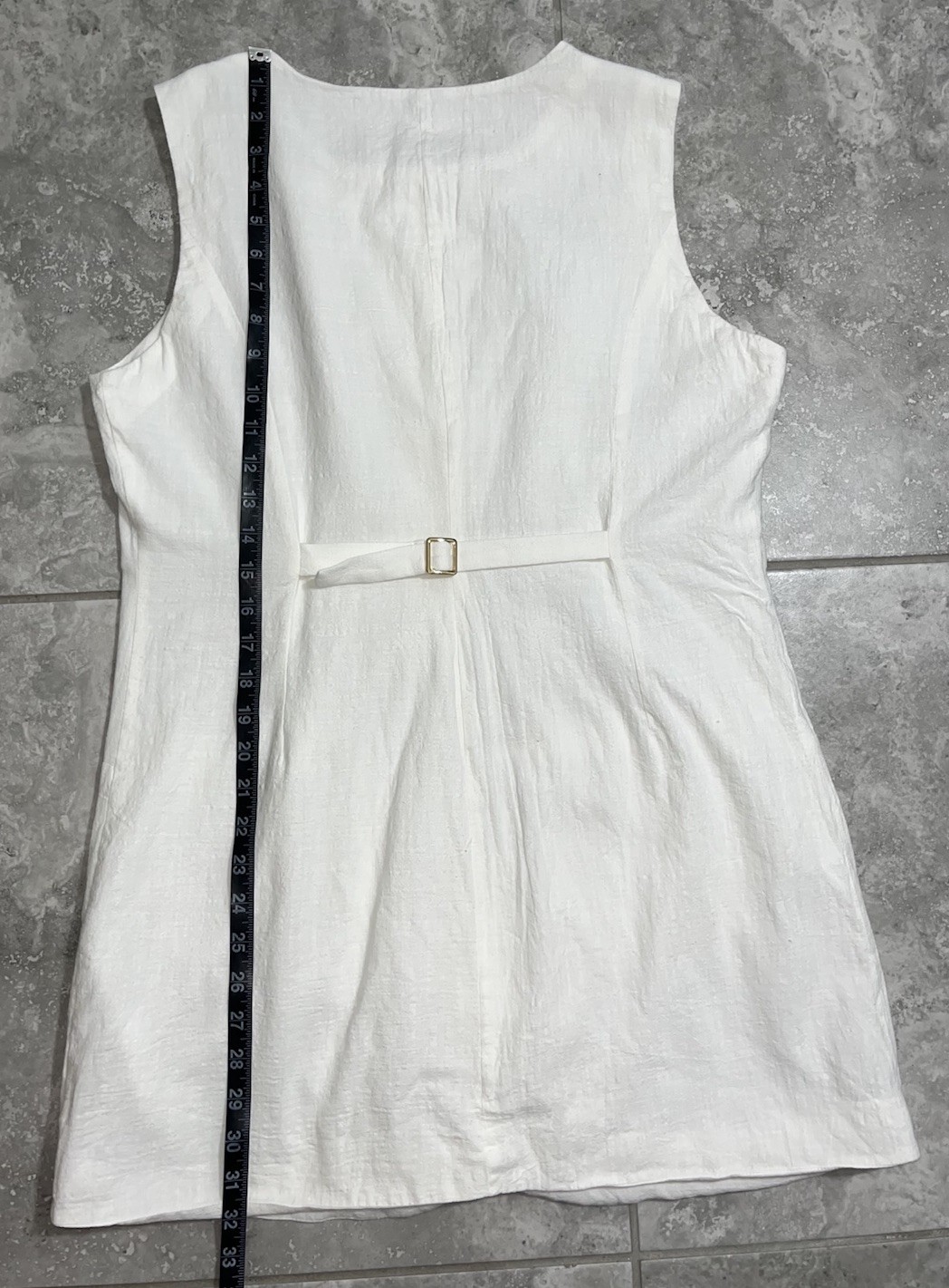 COMMENSE White Sleeveless Button Front Cotton Mini Shirt Dress Cinch Waist XL