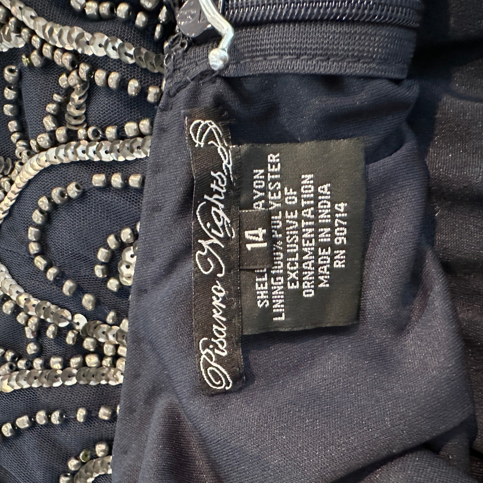Pisarro Nights Black Beaded Sequin Flapper Dress Art Deco Style Size 14 Cocktail