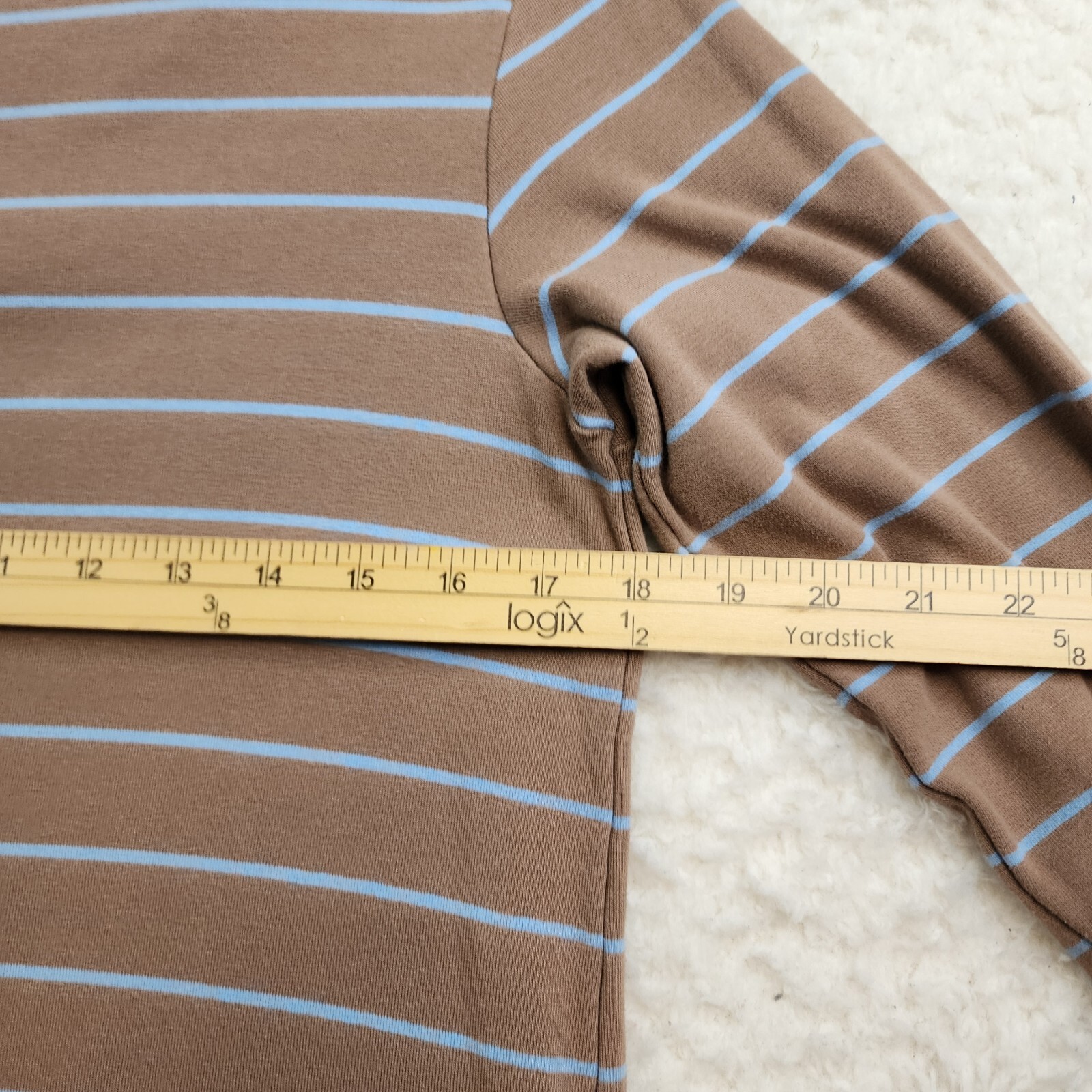 Mod Ref Maxi Cotton tshirt Dress M Brown blue Stripes 1/2 Slv Casual Minimalist