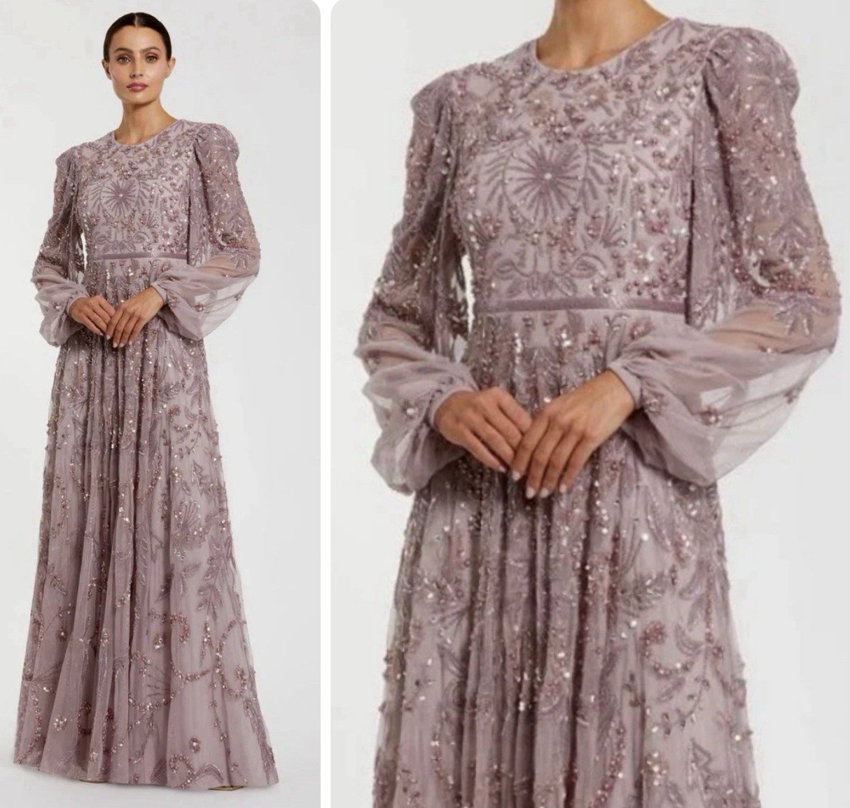 Mac Duggal 93930 Beaded Gown Size 4 Embellished A-Line Heather Evening Dress NWT