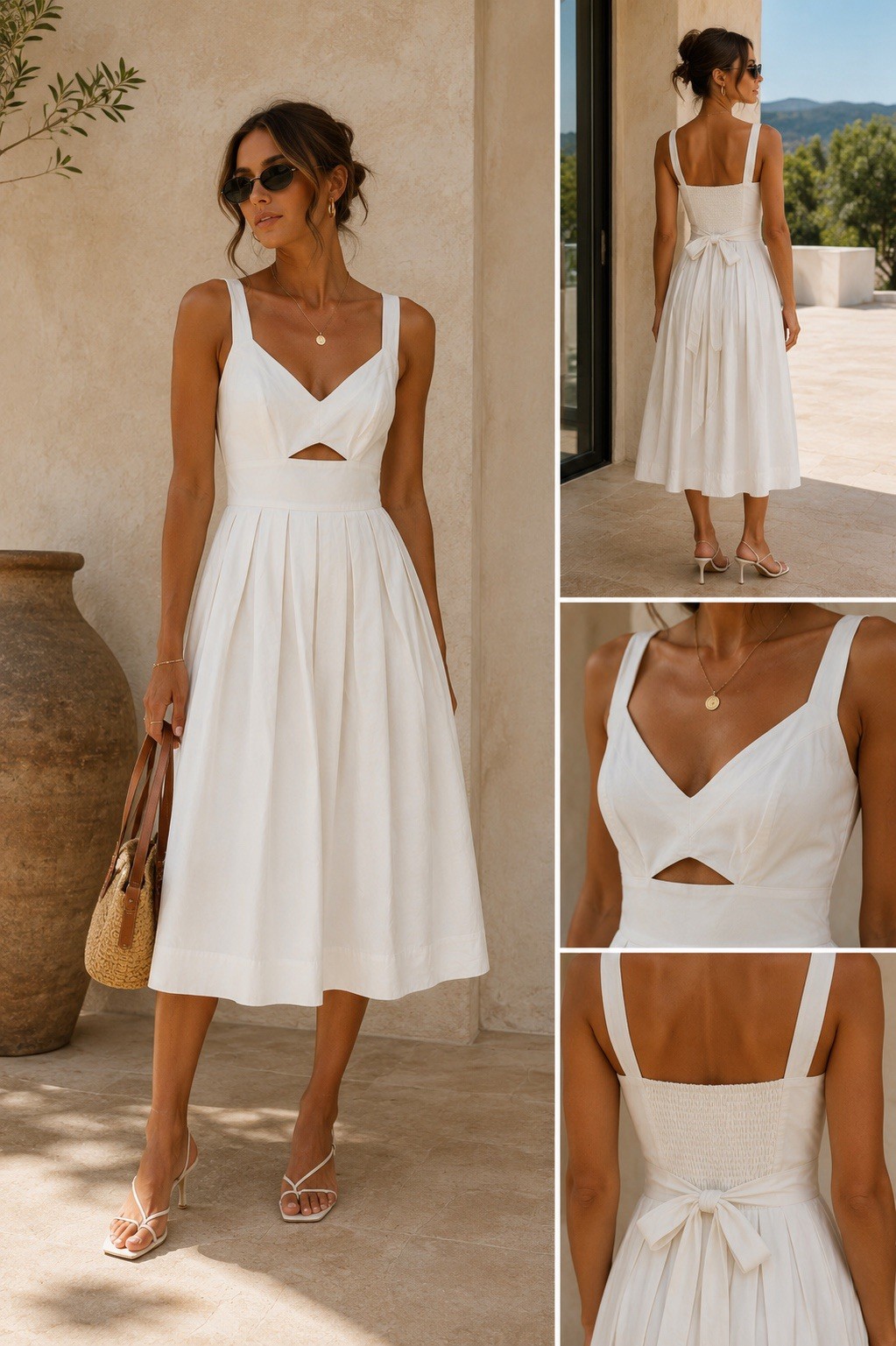 Club Monaco White Fit & Flare A-Line Dress Women’s 6 Cutout Cupro Cotton Summer