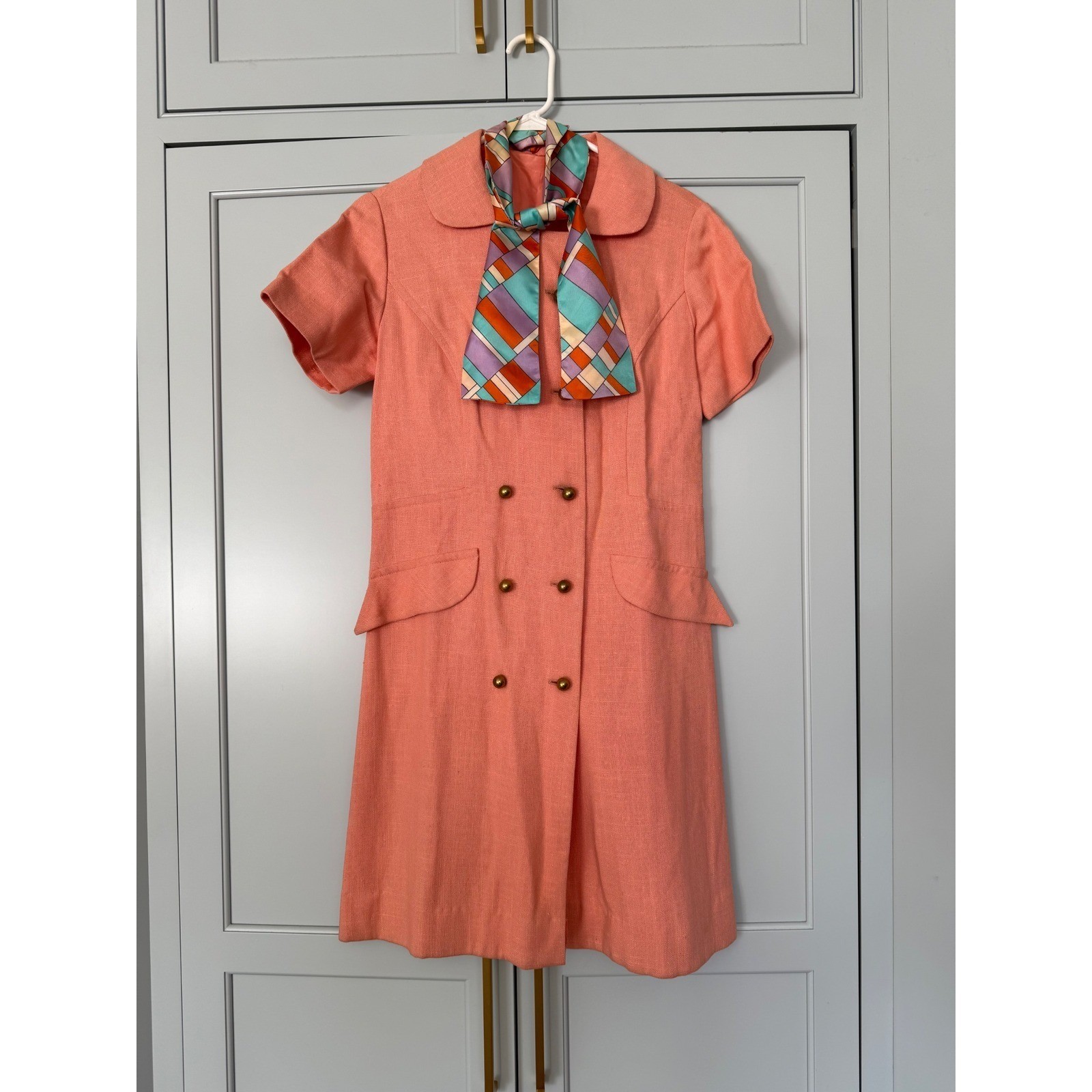 Vintage Sears Roebuck creamsickle Double Breasted Dress silk 60s 70s retro MCM