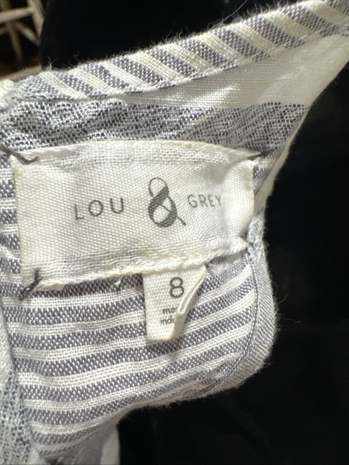 Lou & Grey Sz 8 Gray White Striped Racerback Dress Zipper Pockets