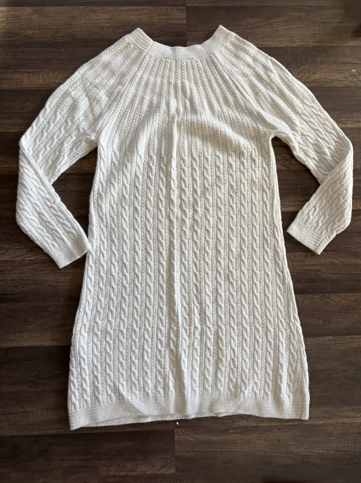 Soft Surroundings Nordic Cable Knit Sweater Dress White Wool Cashmere Blend Sm