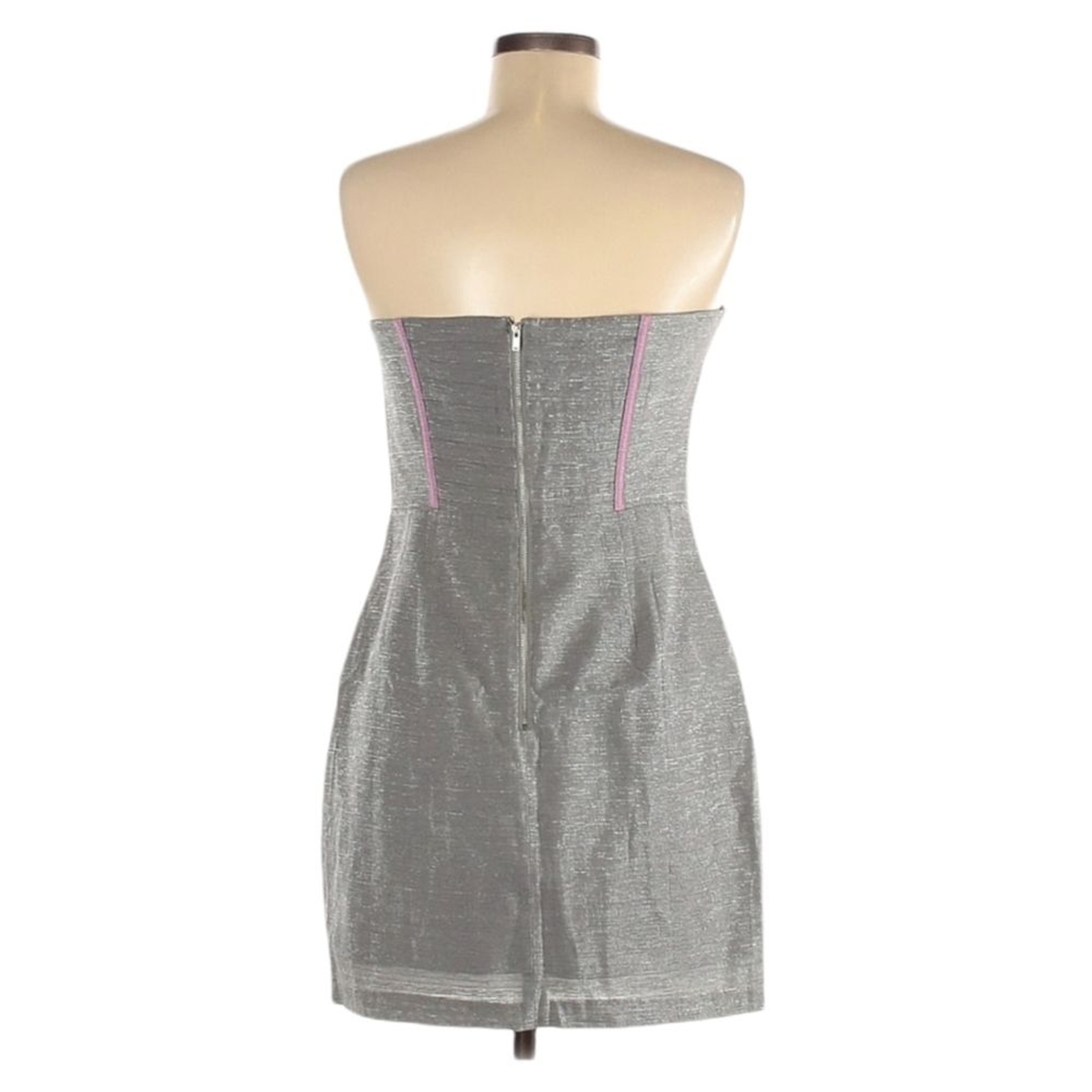 Isabel Lu Strapless Silk Cocktail Dress M Gray Silver Pink Sweetheart Neck Fairy