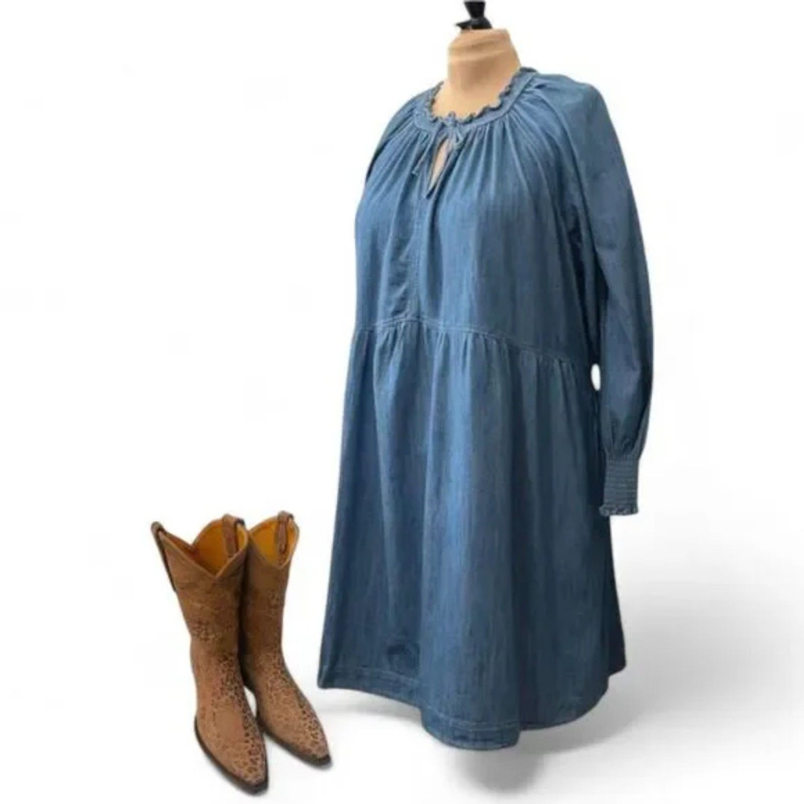 OLD NAVY Puff-Sleeve Non-Stretch Denim Mini Poet Swing Dress, Size 3X