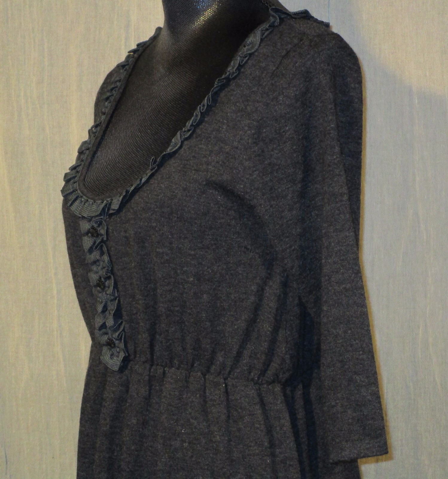 Anthropologie Medium Grey Wool Cashmere Blend Dress with Ruffle Detail