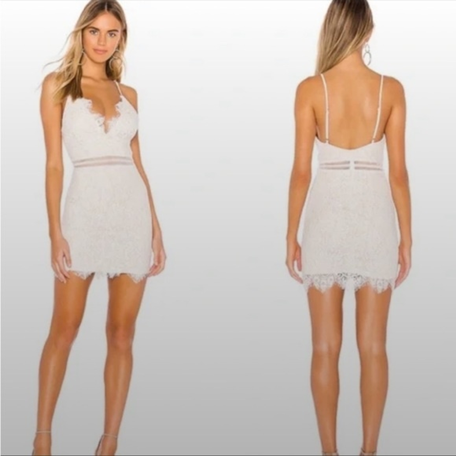SUPERDOWN Lace Mini Dress Spaghetti Straps Plunge Vneck Ivory Size M