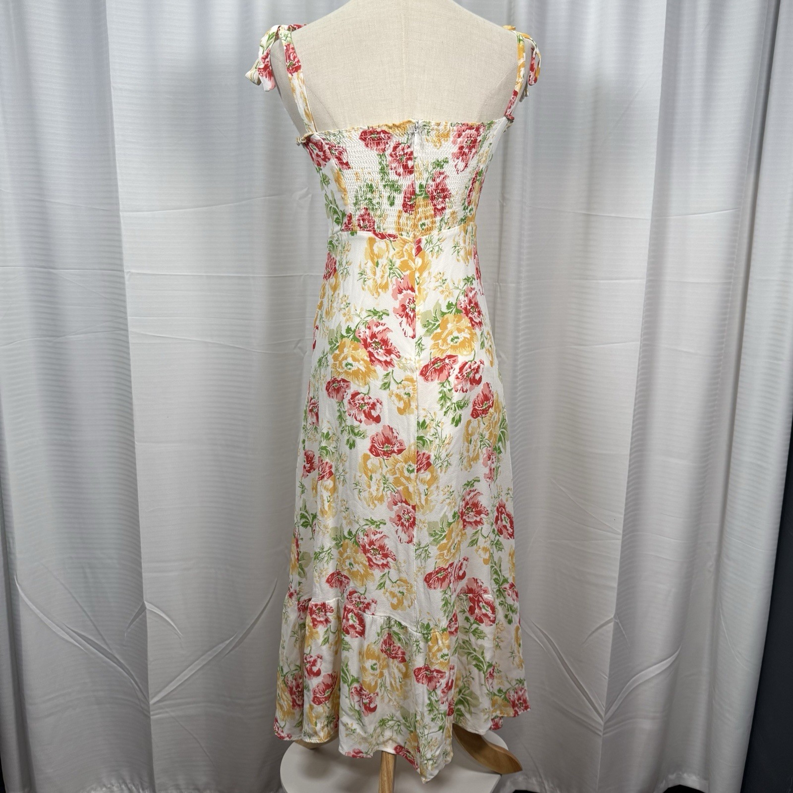 REFORMATION Nikita Floral Georgette Midi Dress In Winona Size 6 Bows Ruffles