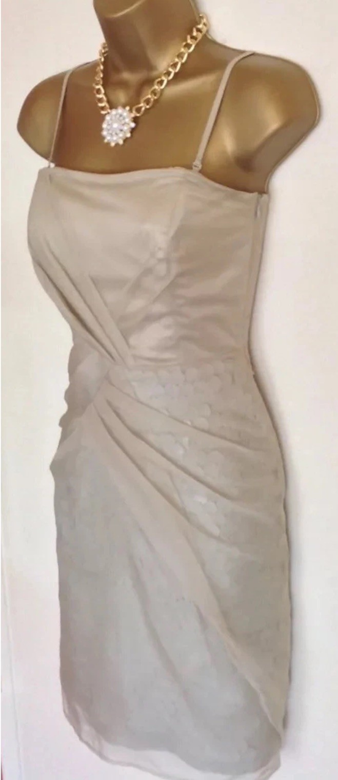 NWT KAREN MILLEN Cream Fitted Sheath Evening Dress Wedding Small Uk 6 RRP £250