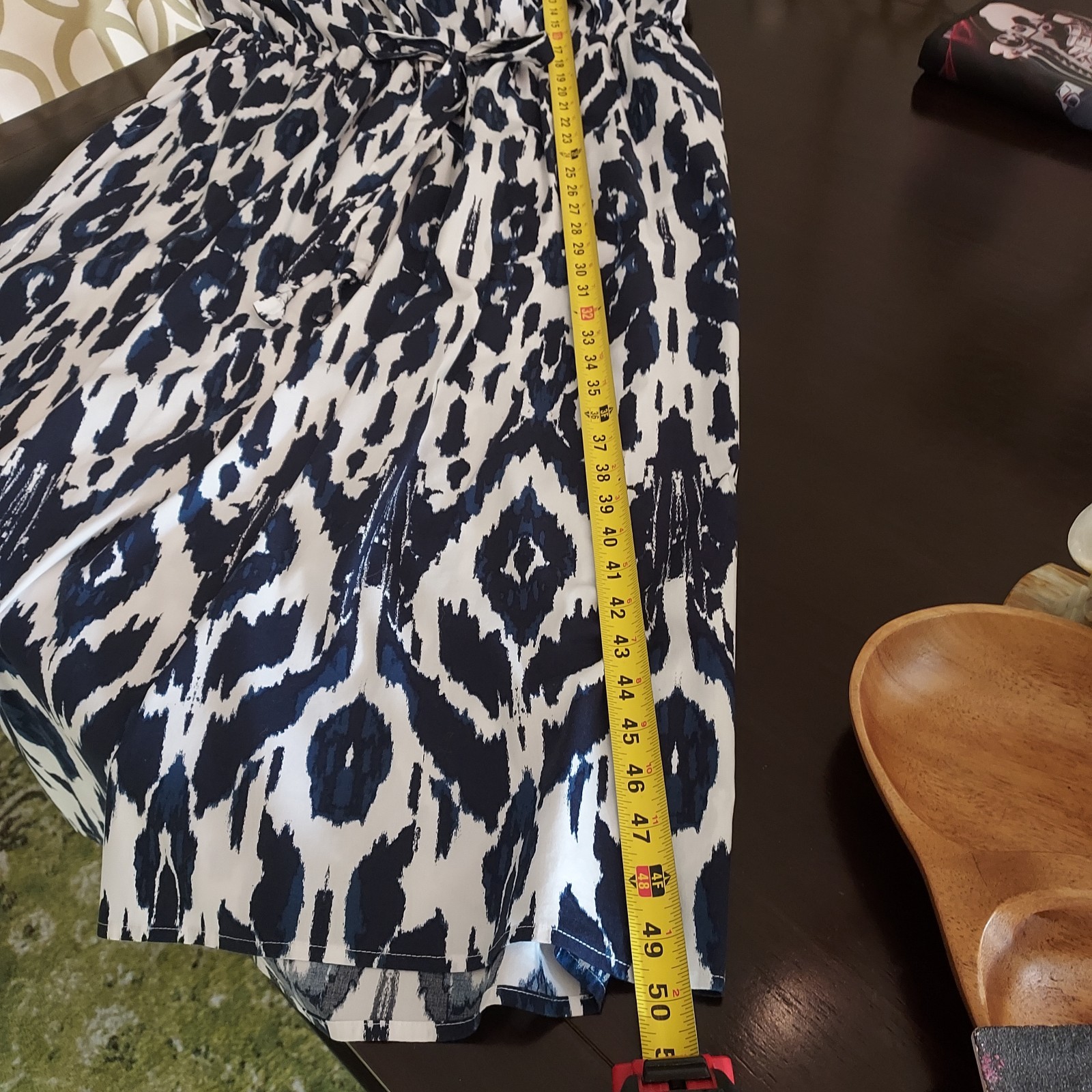 Lane Bryant Blue White & Black Ikat Pattern Dress Elastic Tie Pockets Sz 24