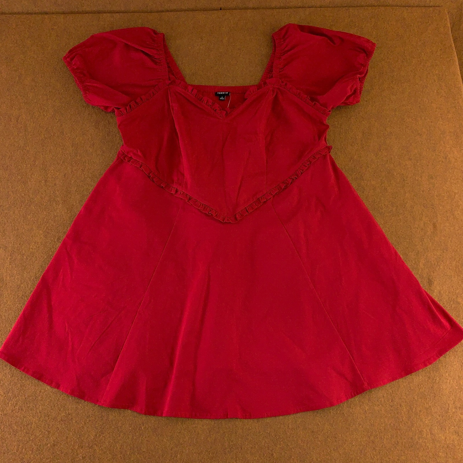 Torrid Womens Size 3X Jester Red Puff Sleeve Sweetheart Neckline Mini Dress NWT