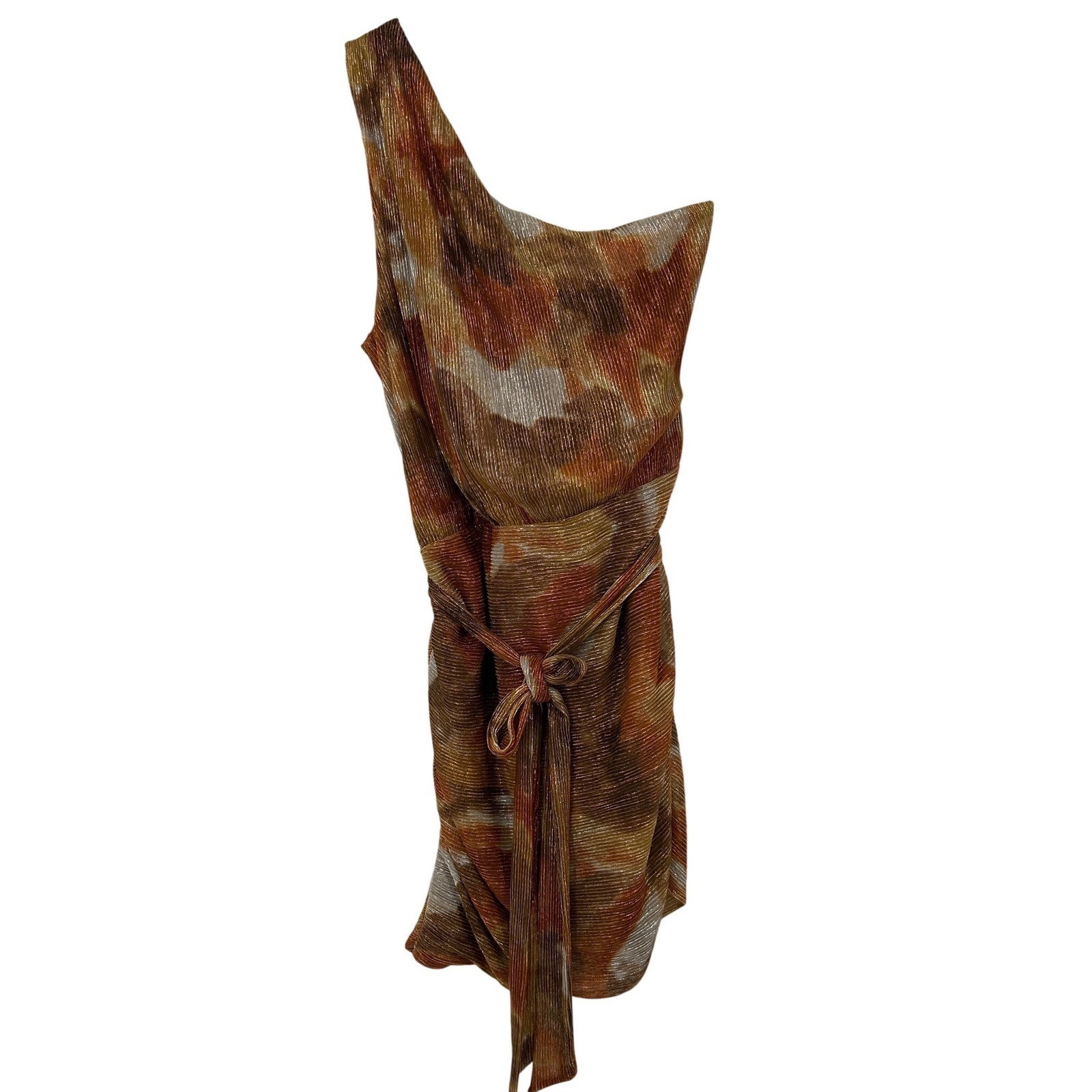 Reset by Jane Womens One Shoulder Metallic Plisse Mini Dress Copper Gold Large