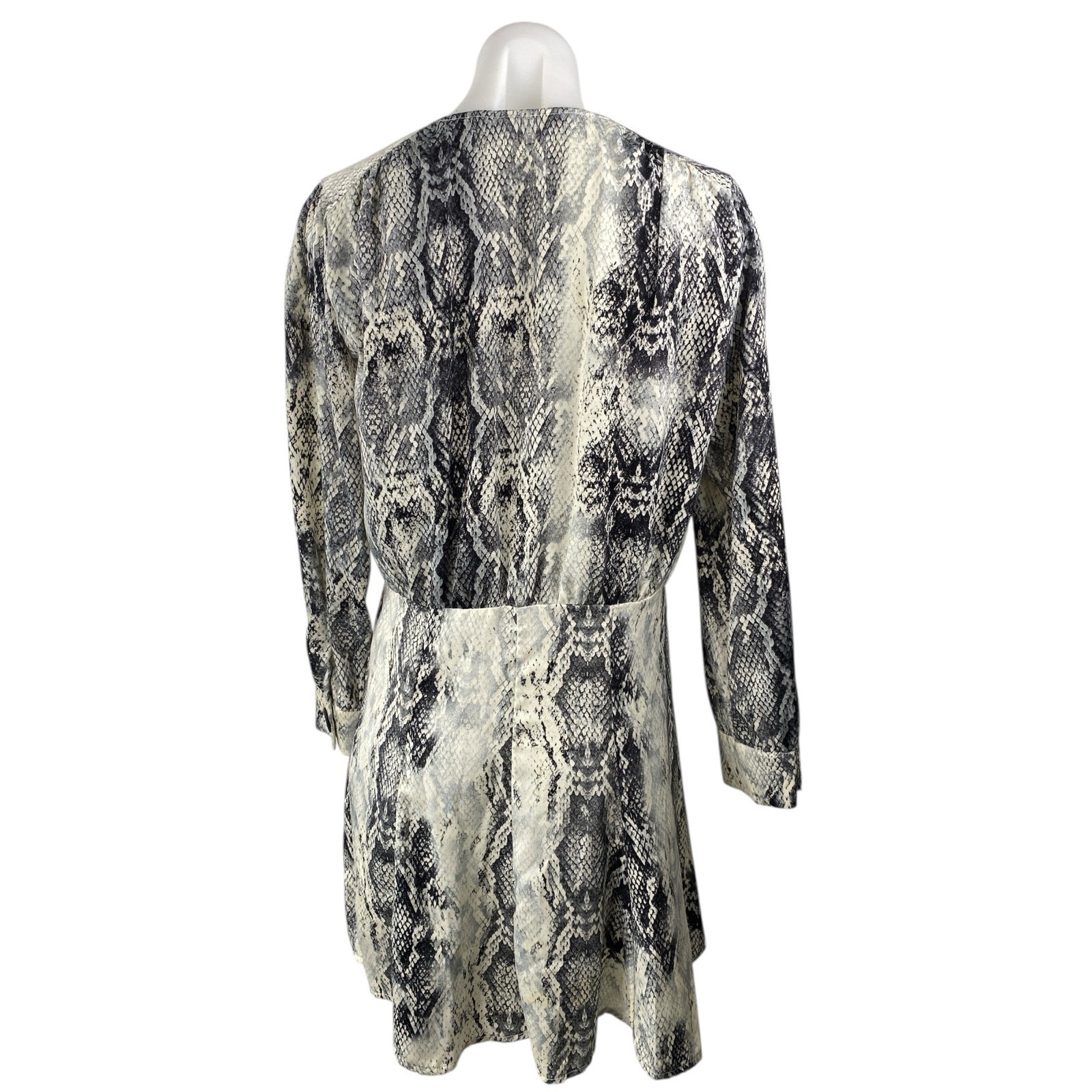 Zara Black White Snakeskin Button Down V-Neck Long Sleeve Mini Shirt Dress Sz S
