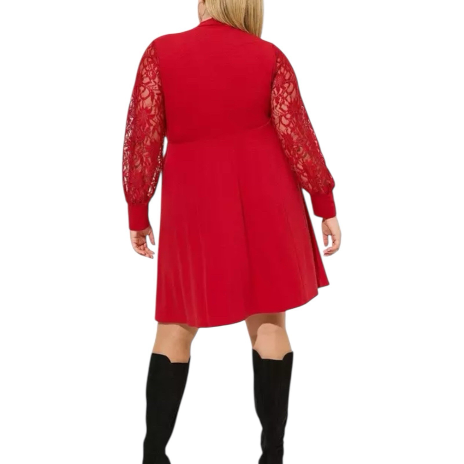 Torrid Red At The Knee Jersey Lace Sleeve Mock Neck Skater Dress Size 1X NEW