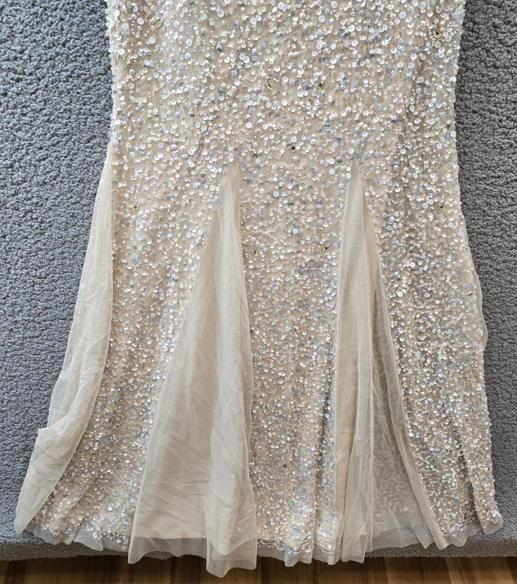 Aidan Mattox Beaded Bow-Shoulders Godet Gown Women’s 2 Champagne Zipper Closure