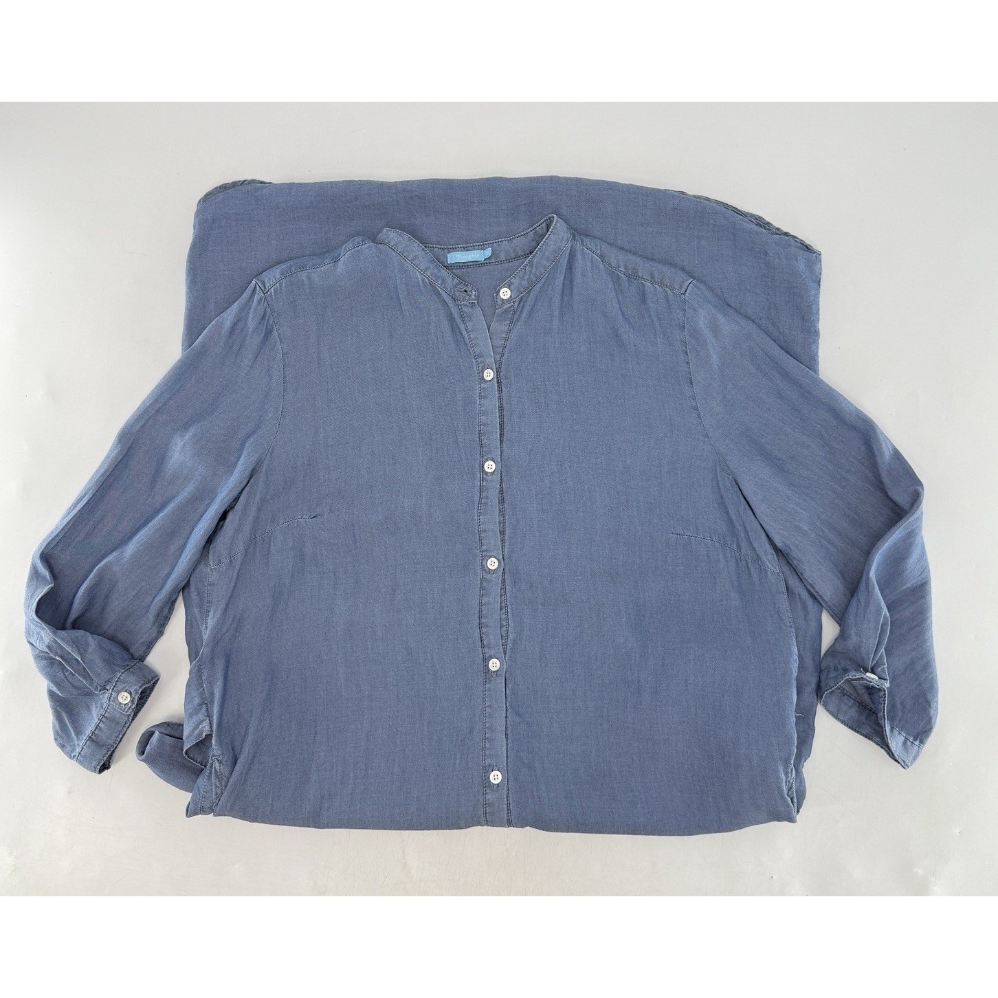 J. McLaughlin Blue Chambray Tencel Button Front Tie Back Midi Dress Sz M Preppy