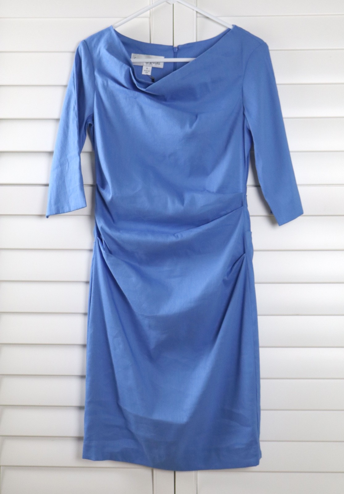 SARA CAMPBELL NWT $258 Solid Blue Limited Edition Pin Tuck Wiggle Dress Size 6