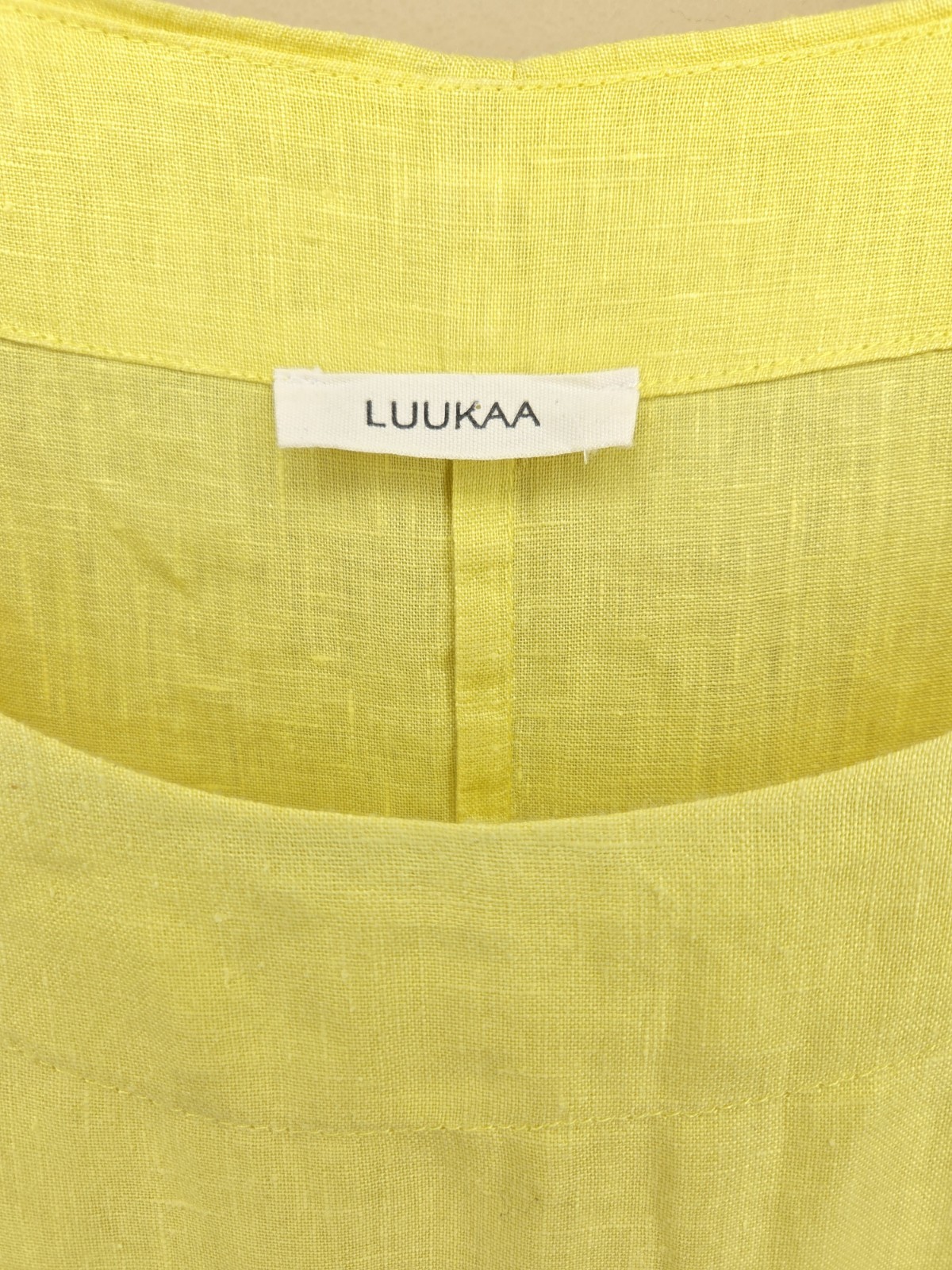 LUUKAA Linen Shift Dress Yellow Runched Hem Boho Oversized Size 1 US 4-6