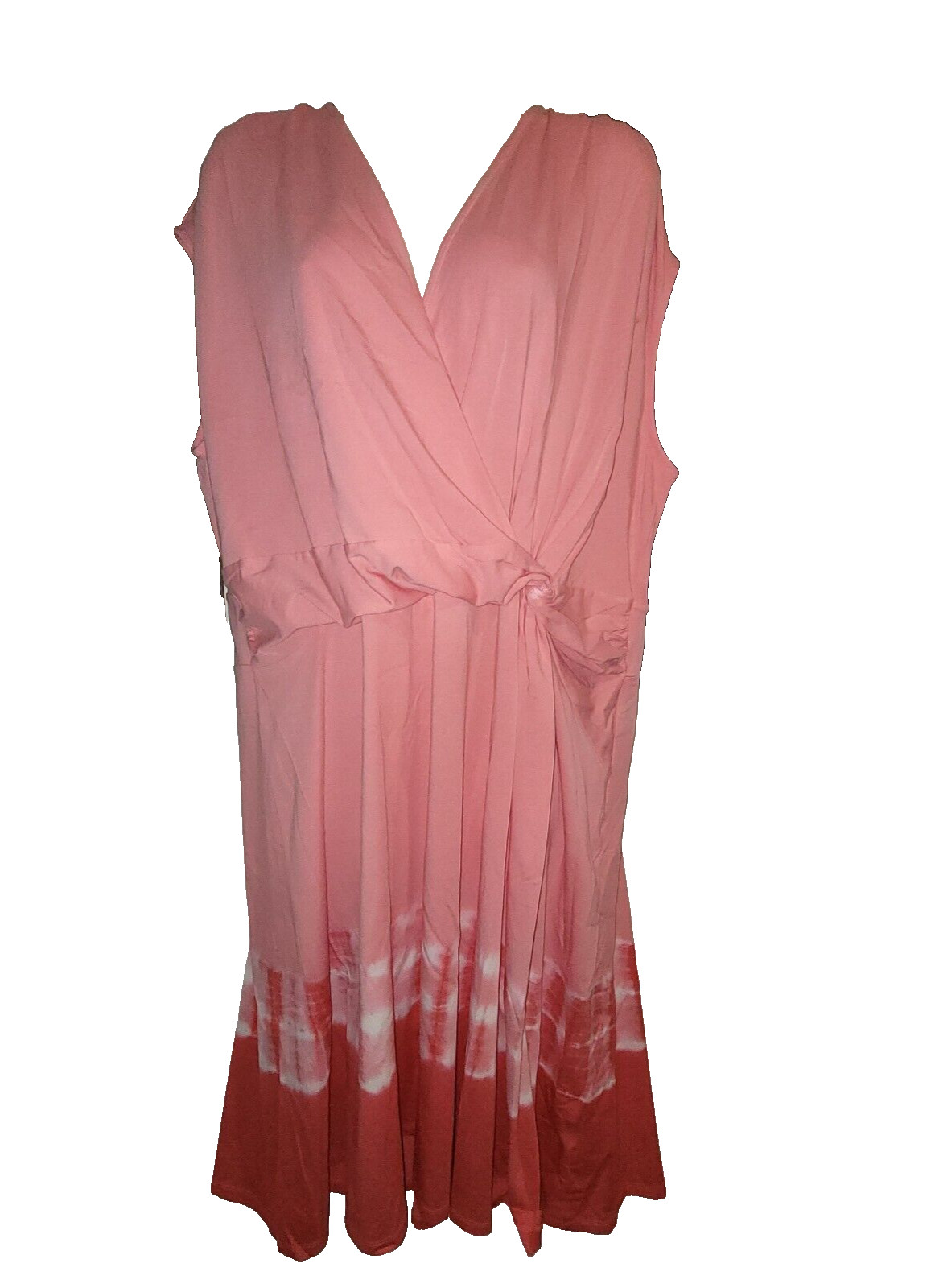 LANDS END 2X Wrap Front Fit & Flare Dress Coral Pink Tie Dye Sundress Surplice